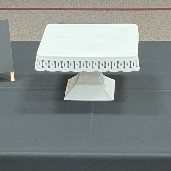 Large,Square Footed White Cake Plate, 12"X 12" X 7" (Ht)