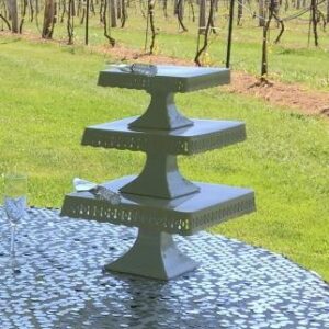 Large,Square Footed White Cake Plate, 12"X 12" X 7" (Ht)