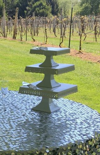 Medium, Square Footed White Cake Plate, 10"X 10" X 6" (Ht)