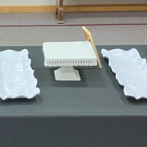 Medium, Square Footed White Cake Plate, 10"X 10" X 6" (Ht)