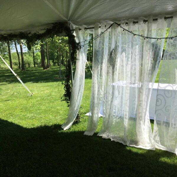 Sheer Linen Texture Curtains With Mod Curl Design, Around Perimeter Of Tiki Gazebo (Per Pr)