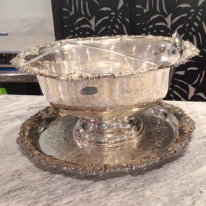 Large Vintage Silver Plate, Punch Bowl, Platter And Ladle