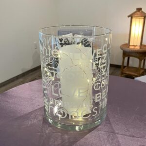 Cylinder, 20" Diameter Vase, 10" Tall, "Love", Etc. Etching