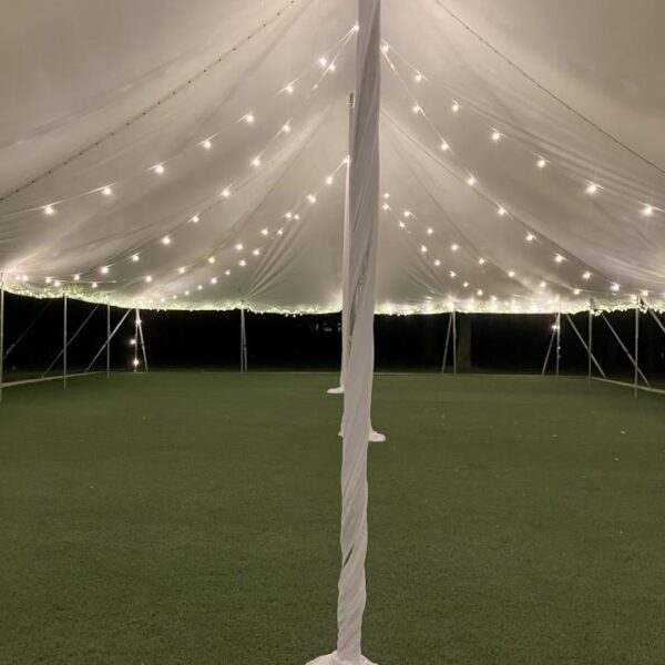 White Café Lighting In 40' Diameter Hexagon Tent