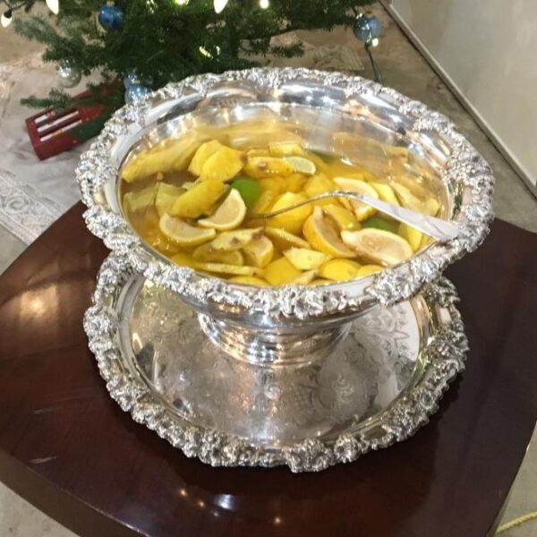 Large Vintage Silver Plate, Punch Bowl, Platter And Ladle