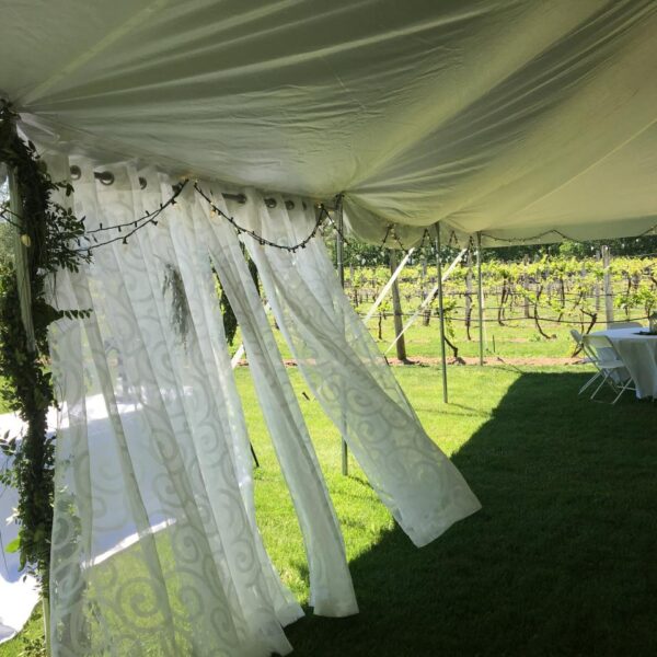 Sheer Linen Texture Curtains With Mod Curl Design, Around Perimeter Of Tiki Gazebo (Per Pr)