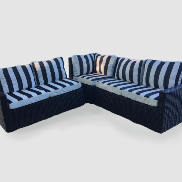 Black All Weather Wicker Sectional Sofa With Cushions