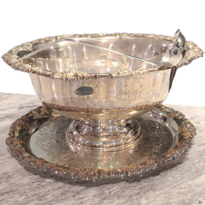 Large Vintage Silver Plate, Punch Bowl, Platter And Ladle