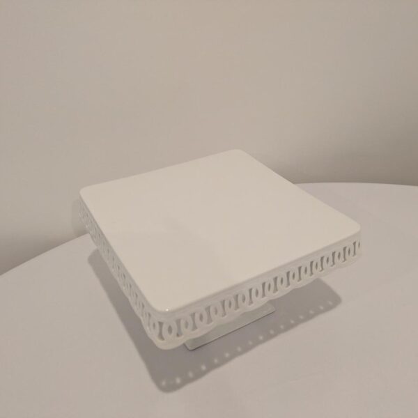 Medium, Square Footed White Cake Plate, 10"X 10" X 6" (Ht)