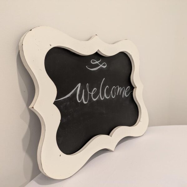 White Framed Blackboard Sign, Fancy, 14" Width