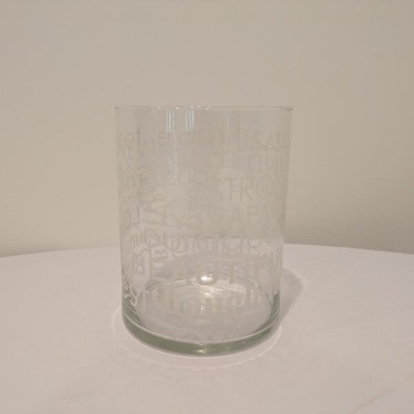 Cylinder, 20" Diameter Vase, 10" Tall, "Love", Etc. Etching