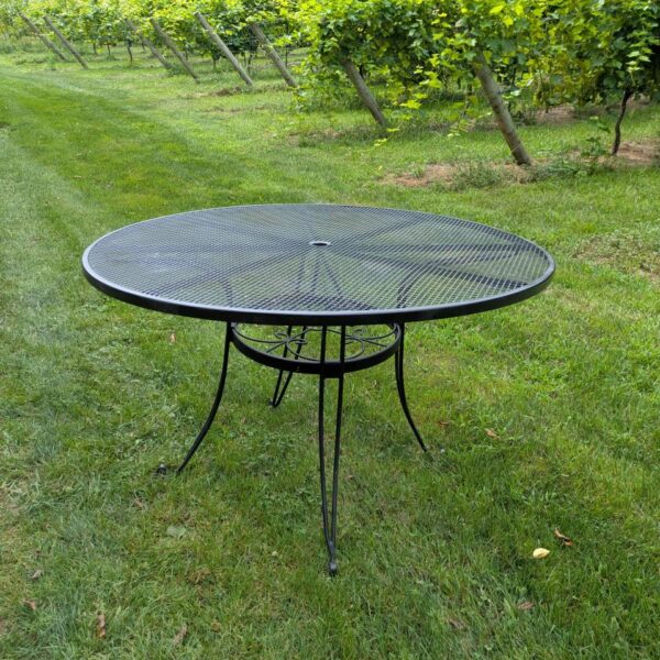 Black Metal Bistro Table 60" Diameter With Umbrella Hole