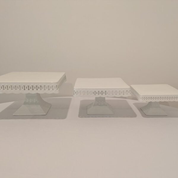 Medium, Square Footed White Cake Plate, 10"X 10" X 6" (Ht)
